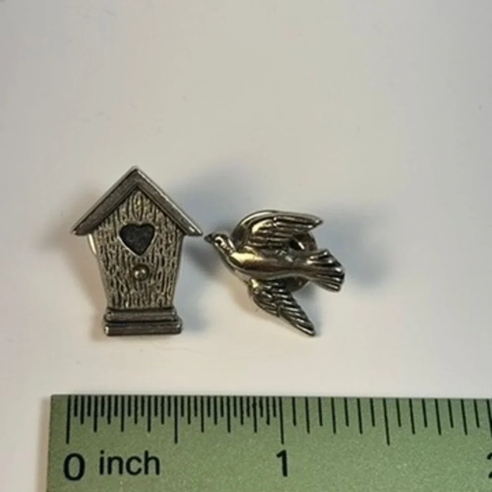 Birdhouse Bird Silver Tone Pin Set Preowned Nature‎ Lapel Pins Small